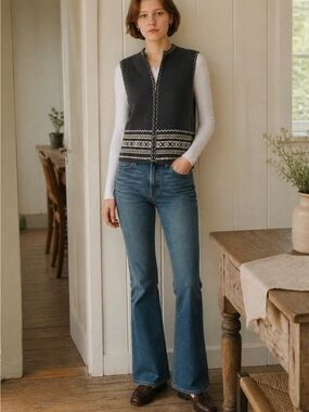 Designers Originals Charcoal Knit Vest with Cream Fair Isle Trim